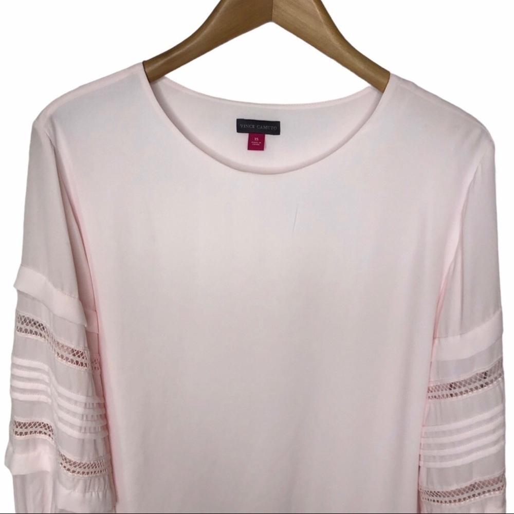 Vince Camuto Crocheted Blouson Sleeve Blouse Light Pink Popover Size XS - Picture 3 of 10